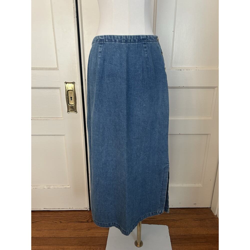Vintage Eddie Bauer Denim Maxi Skirt Womens Size 10 Blue Classic Preppy Modest